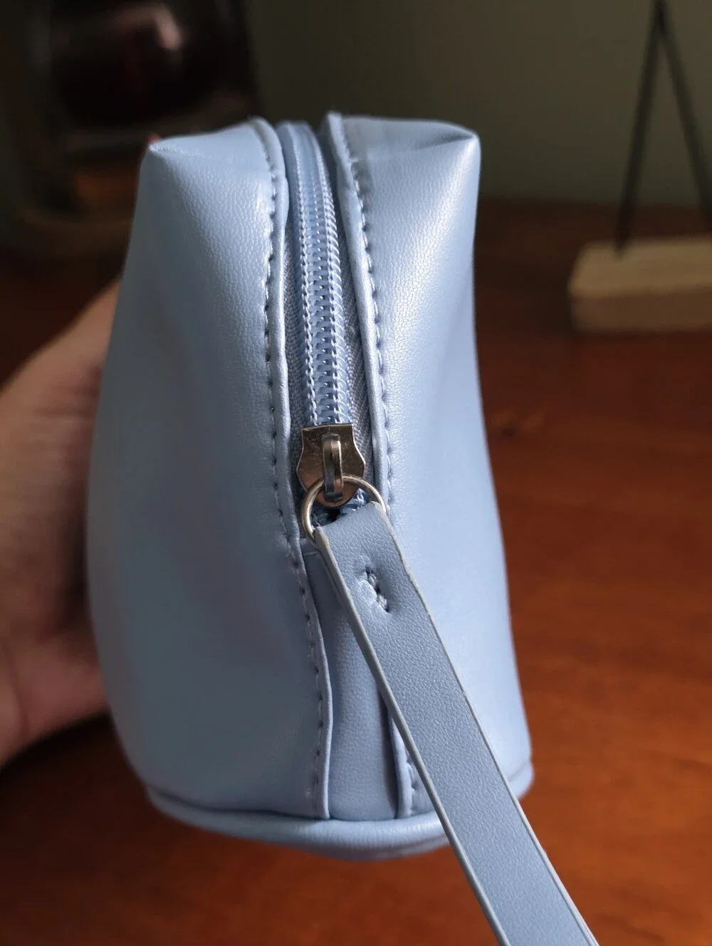 Ferragamo Parfums Travel Cosmetic Case Light Blue Faux Leather Makeup Bag